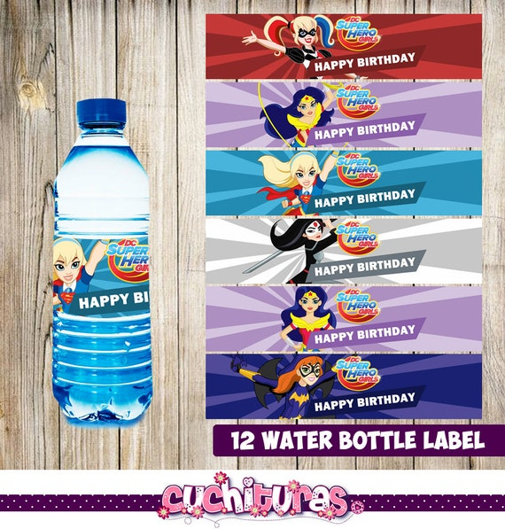 12 DC Super Hero Girls Water Bottle Label Instant Download