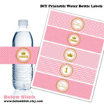 1st Birthday Water Bottle Labels Printable Pink And Gold Princess