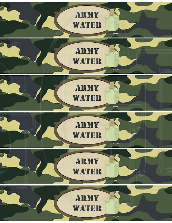 Army Water Bottle Labels Army Party Printables Army Birthday Etsy