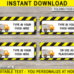 Construction Party Food Labels Place Cards Construction Theme