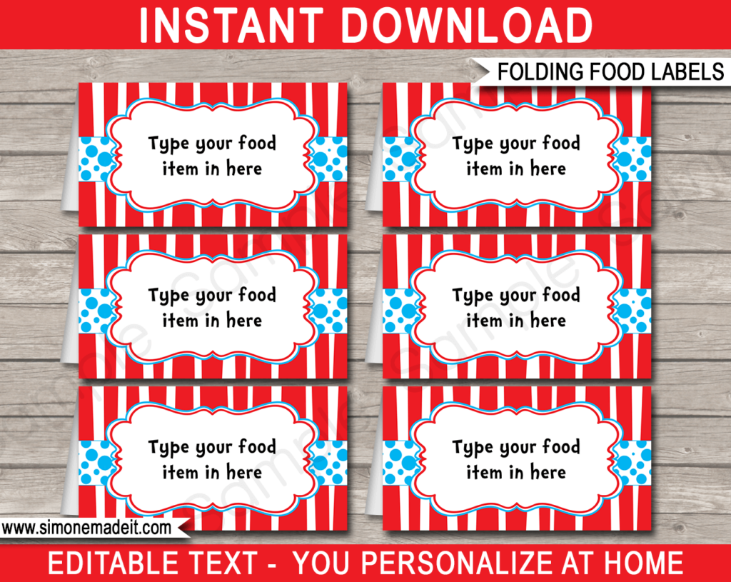 Dr Seuss Party Food Labels Place Cards Dr Seuss Theme Party