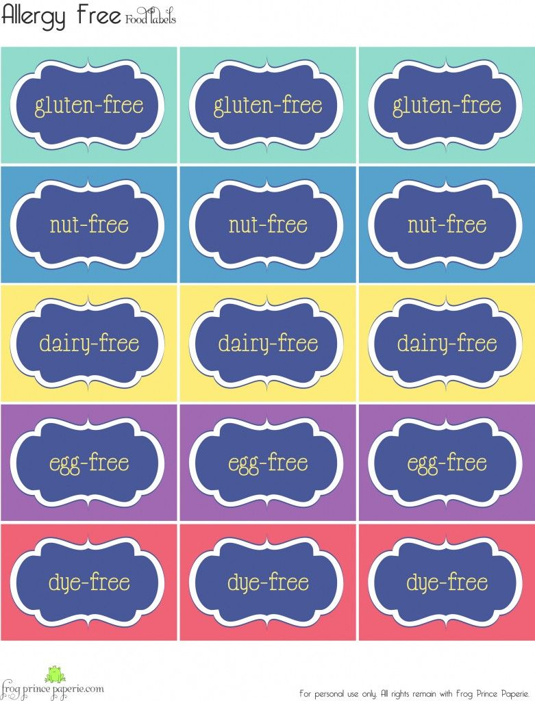 Free Printable Allergy Free Party Food Labels Frog Prince Paperie