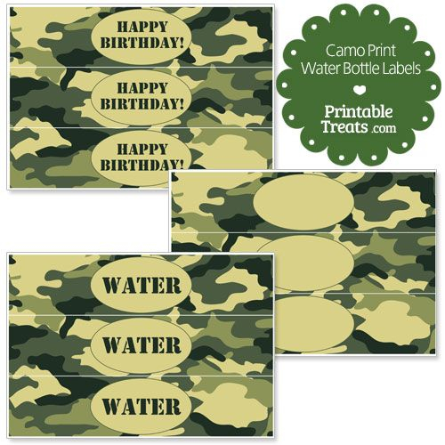 Free Printable Camouflage Water Bottle Labels Camo Birthday Party 