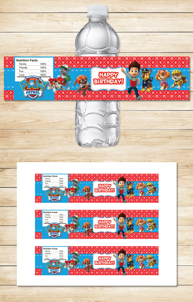 Free Printable Paw Patrol Water Bottle Labels Red BG Theme Free Paw 