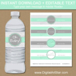 Mint Grey Water Bottle Labels Mint Green Baby Shower Etsy