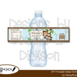 Monkey Water Bottle Label Birthday Baby Shower Announcement Printa