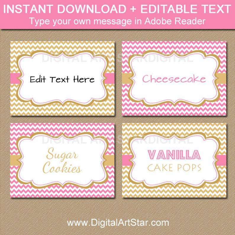 Pink And Gold Baby Shower Food Labels Pink Gold Candy Buffet Etsy In