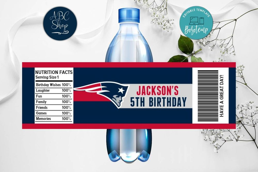 Printable New England Patriots Water Bottle Labels DIY Bobotemp