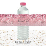 Printable Pink Water Bottle Labels Sweet 16 Custom Bottle Covers Sweet