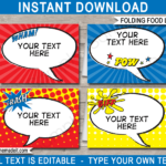 Superhero Party Food Labels Place Cards Party Decorations