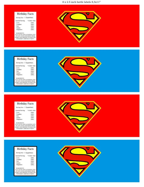 Superman Superhero Water Bottle Label Superhero Party