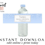 Sweet 16 Drink Stickers Blue Glitter Sweet Sixteen Water Etsy Print